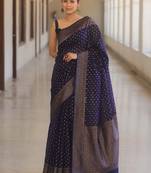 Blue soft silk blend banarasi jacuard work designer party wear saree with unstitched blouse piece