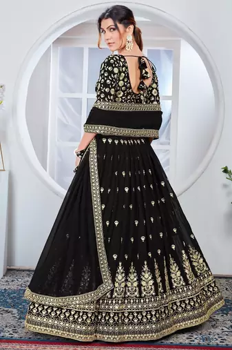 black and gold traditional lehenga choli set