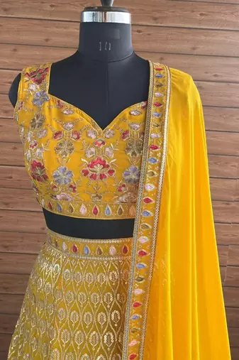 Yellow Floral Festive Lehenga