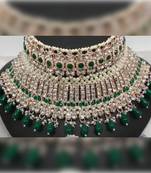 bridal crystal pearl choker set with matching earrings and maang tikka