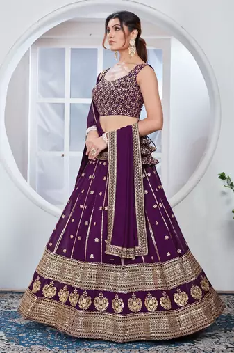 purple embroidered lehenga cholis et