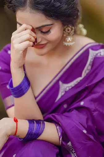 Purple soft silk blend banarasi jacuard work designer party wear saree with unstitched blouse piece
