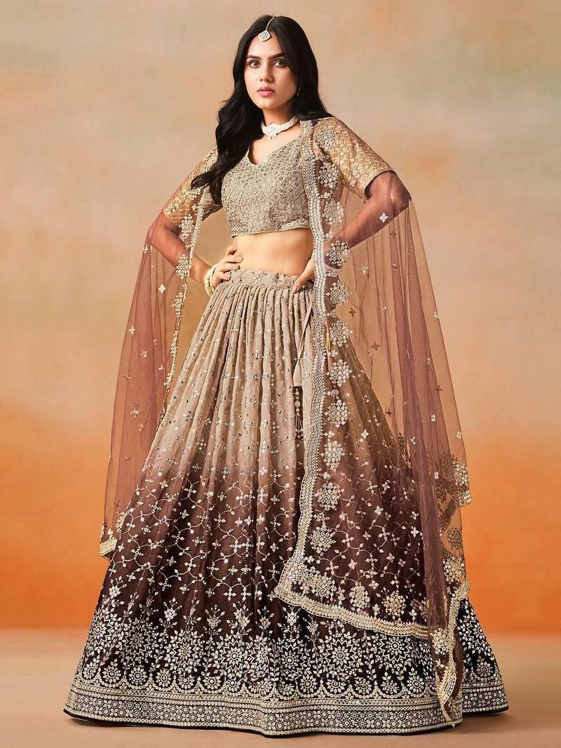 brown designer lehenga choli set