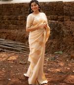 White soft silk blend banarasi jacuard work designer party wear saree with unstitched blouse piece