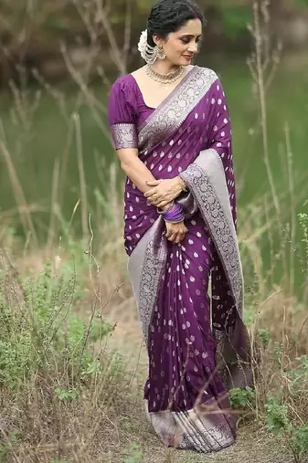 Wine silk blend banarasi saree with unstitched blouse piece