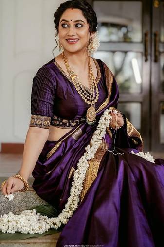 Purple soft silk blend banarasi jacuard work designer party wear saree with unstitched blouse piece