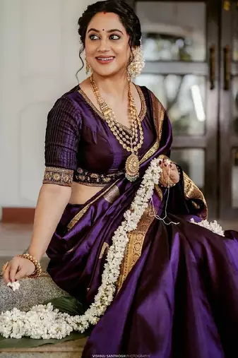 Purple soft silk blend banarasi jacuard work designer party wear saree with unstitched blouse piece