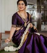 Purple soft silk blend banarasi jacuard work designer party wear saree with unstitched blouse piece