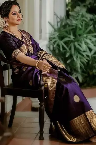 Purple silk blend banarasi saree with unstitched blouse piece