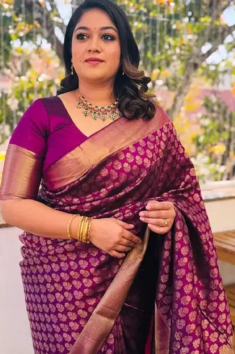 Wine silk blend banarasi saree with unstitched blouse piece