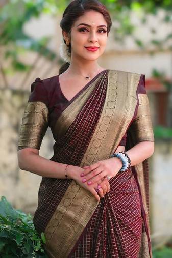 Maroon soft silk blend banarasi jacuard work designer party wear saree with unstitched blouse piece