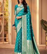 Rama soft silk blend banarasi jacuard work designer party wear saree with unstitched blouse piece