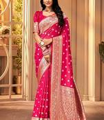 Pink soft silk blend banarasi jacuard work designer party wear saree with unstitched blouse piece