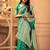 Teal green soft silk blend banarasi jacuard work designer party wear saree with unstitched blouse piece