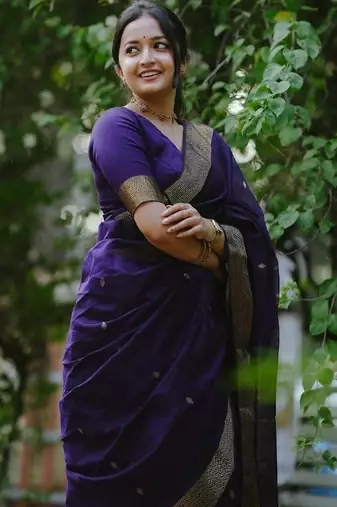 Purple soft silk blend banarasi jacuard work designer party wear saree with unstitched blouse piece