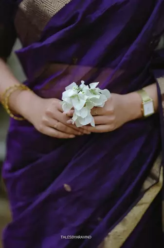 Purple silk blend banarasi saree with unstitched blouse piece
