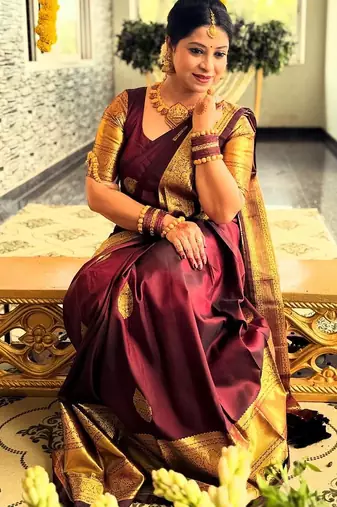 Maroon soft silk blend banarasi jacuard work designer party wear saree with unstitched blouse piece