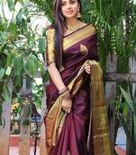 Maroon soft silk blend banarasi jacuard work designer party wear saree with unstitched blouse piece