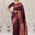 Wine soft silk blend banarasi jacuard work designer party wear saree with unstitched blouse piece