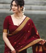 Maroon soft silk blend banarasi jacuard work designer party wear saree with unstitched blouse piece
