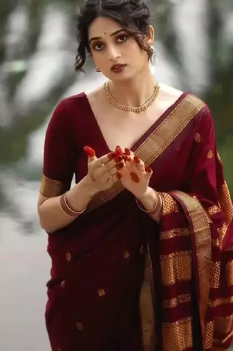 Maroon soft silk blend banarasi jacuard work designer party wear saree with unstitched blouse piece