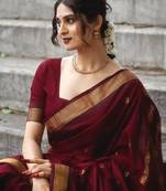 Maroon soft silk blend banarasi jacuard work designer party wear saree with unstitched blouse piece