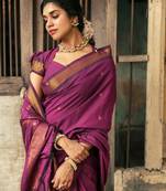 Purple soft silk blend banarasi jacuard work designer party wear saree with unstitched blouse piece