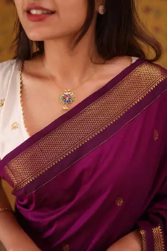 Purple silk blend banarasi saree with unstitched blouse piece