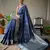 Blue grey soft silk blend banarasi jacuard work designer party wear saree with unstitched blouse piece