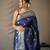 Blue grey soft silk blend banarasi jacuard work designer party wear saree with unstitched blouse piece