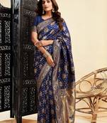 Blue soft silk blend banarasi jacuard work designer party wear saree with unstitched blouse piece