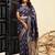 Blue soft silk blend banarasi jacuard work designer party wear saree with unstitched blouse piece