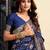 Blue soft silk blend banarasi jacuard work designer party wear saree with unstitched blouse piece