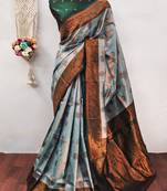 Sea green  soft silk blend banarasi jacuard work designer party wear saree with unstitched blouse piece