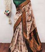 Cream green  soft silk blend banarasi jacuard work designer party wear saree with unstitched blouse piece