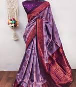 Lavender wine  soft silk blend banarasi jacuard work designer party wear saree with unstitched blouse piece