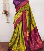 Lemon wine soft silk blend banarasi jacuard work designer party wear saree with unstitched blouse piece