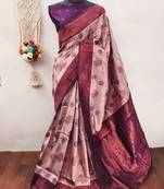 Peach wine   soft silk blend banarasi jacuard work designer party wear saree with unstitched blouse piece