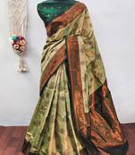 Pista green  soft silk blend banarasi jacuard work designer party wear saree with unstitched blouse piece
