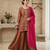Elegant brown kurta palazzo set with pink dupatta