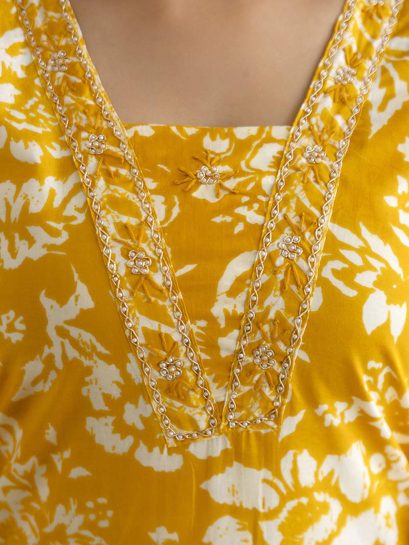 Dark yellow cotton thread embroidery readymade suits