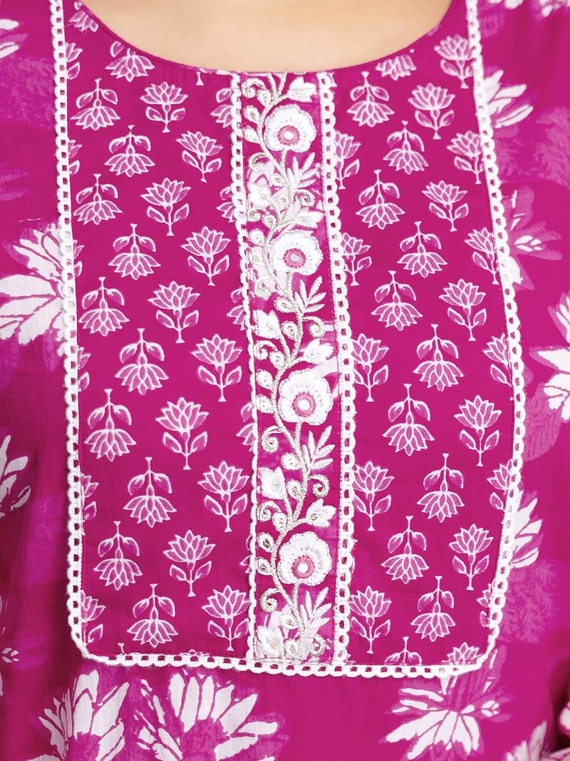 Pink cotton thread embroidery readymade suits