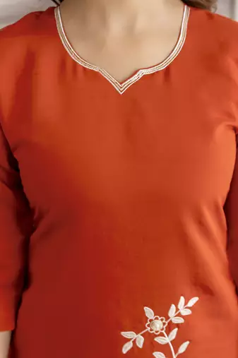 Orange chanderi thread embroidery readymade suits