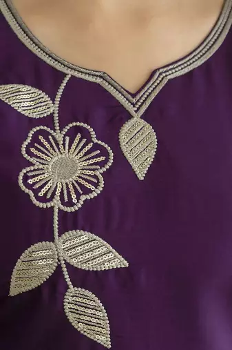 Purple chanderi thread embroidery readymade suits