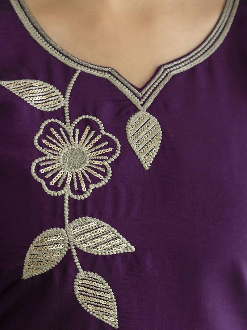 Purple chanderi thread embroidery readymade suits