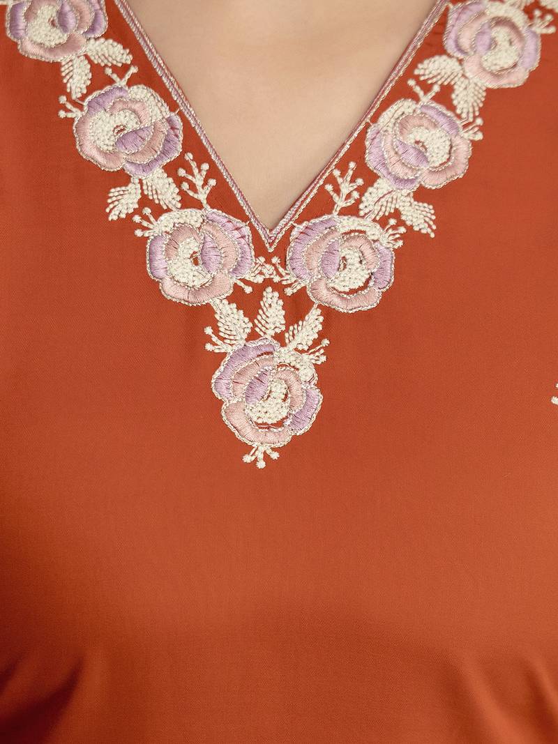 Orange chanderi thread embroidery readymade suits