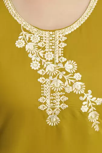 Mustard chanderi thread embroidery readymade suits