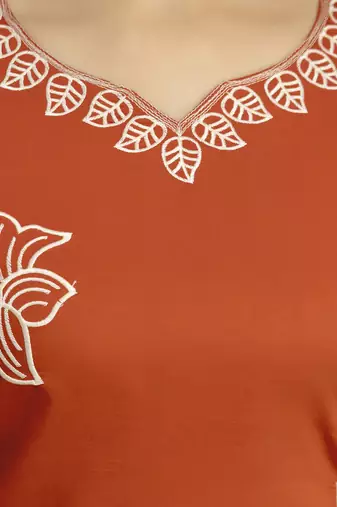 Orange chanderi thread embroidery readymade suits