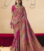Rani pink embroidered silk blend saree