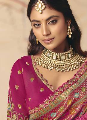 Rani pink embroidered silk blend saree 2